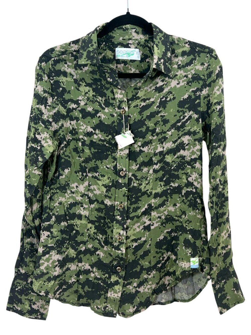 Seaplane Limited Edition Whamo Camo LS Button Blouse New